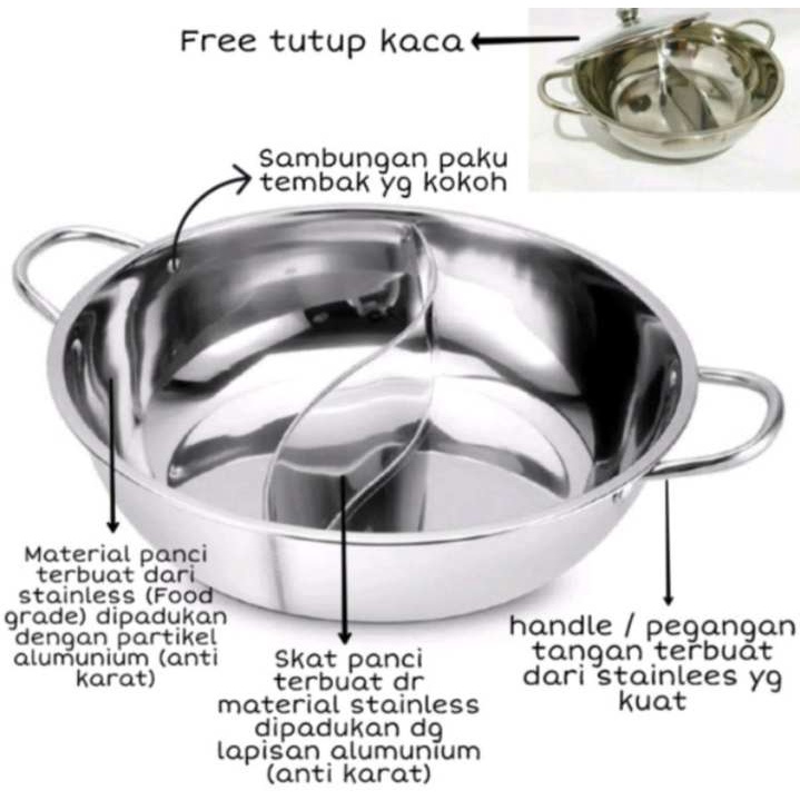 (RS)PANCI SHABU HOT POT 2 SEKAT TUTUP KACA STEAMBOAT 28CM 28 CM SUKI