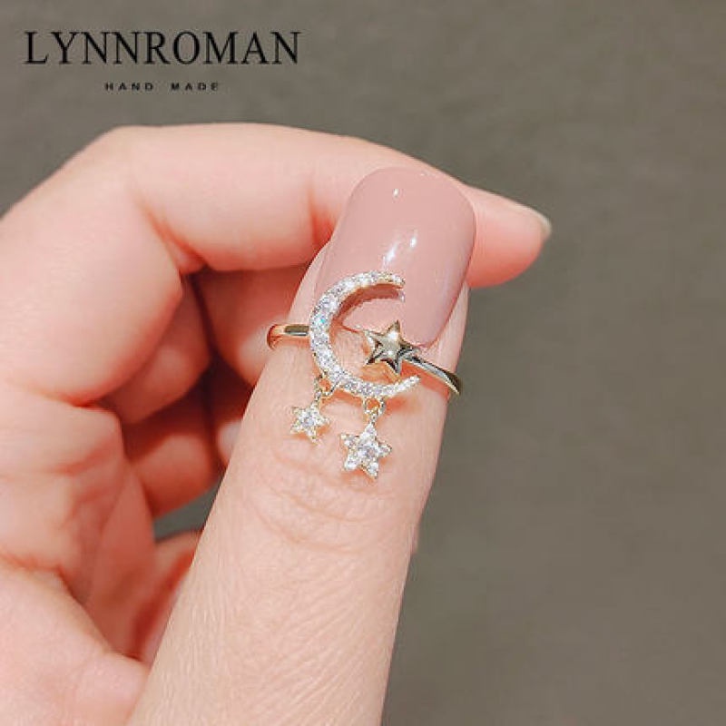 Cincin Kristal Bentuk Bulan Bintang Gaya Korea Untuk Wanita