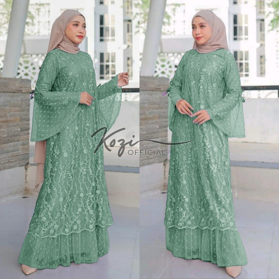 Gamis Kondangn Terbaru Wanita Sage Green Hijau Sage Dres Kondagan Luna Saten Dresskondangan Kombi Ti