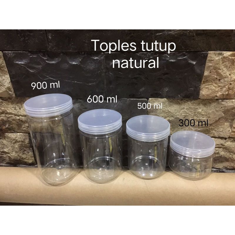 toples tabung//toples plastik 300,500,600,900ml tutup natural//toples jar