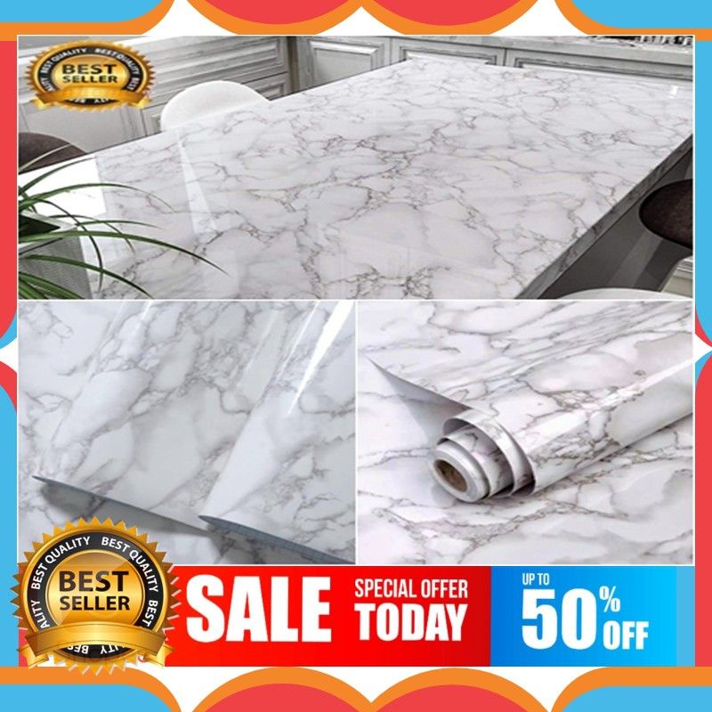 TEEBARU(GRADE A+) WALPAPER STICKER DINDING MOTIF MARMER PUTIH