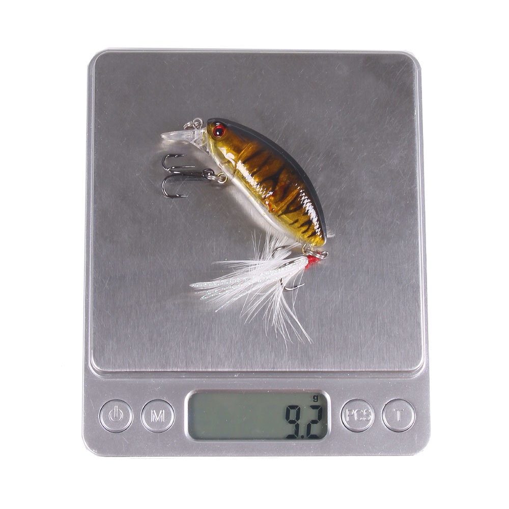 HENGJIA 1PCS Fishing Lure 6cm 9.2g Minnow CrankBait Feather Hooks Artificial Wobbler Jig Swimbait 3D Eeyes For Fishing Tackle