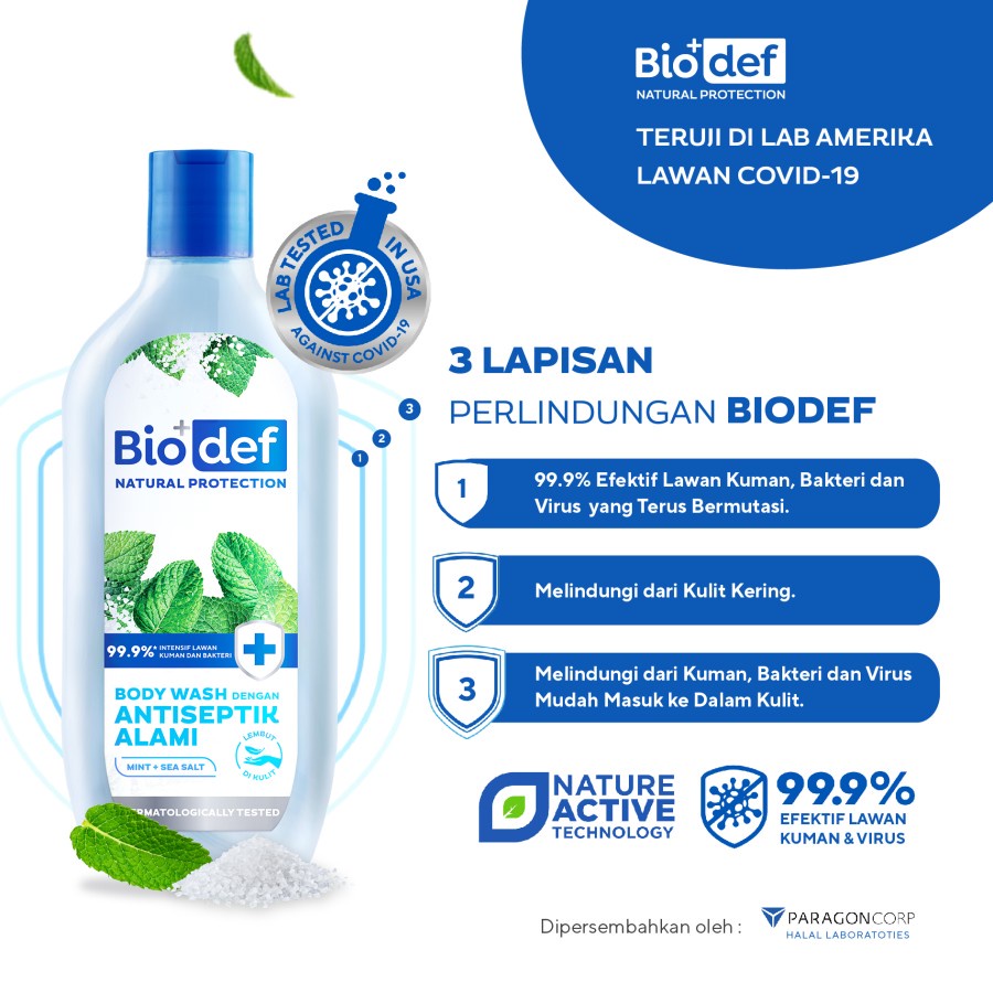 ★ BB ★  Biodef Natural Protection Body Wash - Mint + Sea Salt - Mint + Green Tea - Mint + Yuzu - Botol 275ml - Refill 400ml - BIO DEF