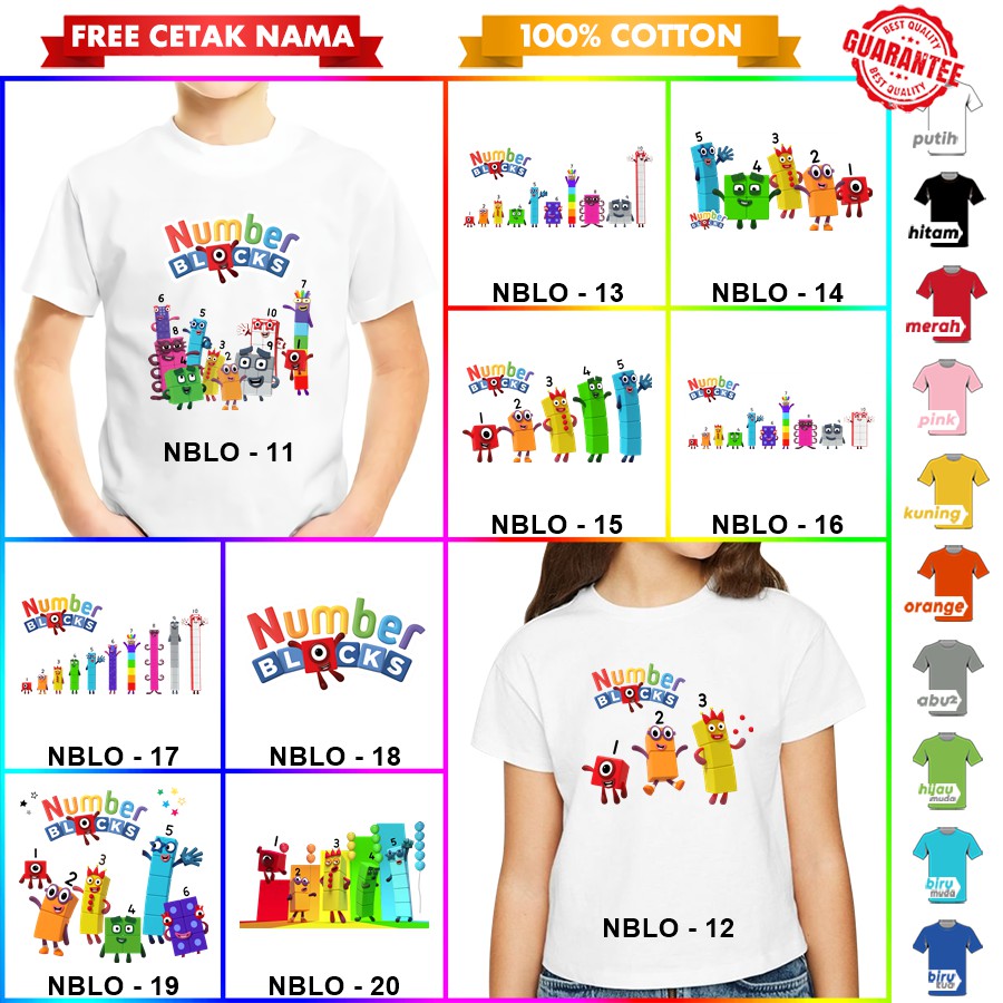 [FREE NAMA!!] Baju Kaos COUPLE  ANAK DAN DEWASA NUMBER BLOCK  NUMBER BLOCKS BANYAK MOTIF