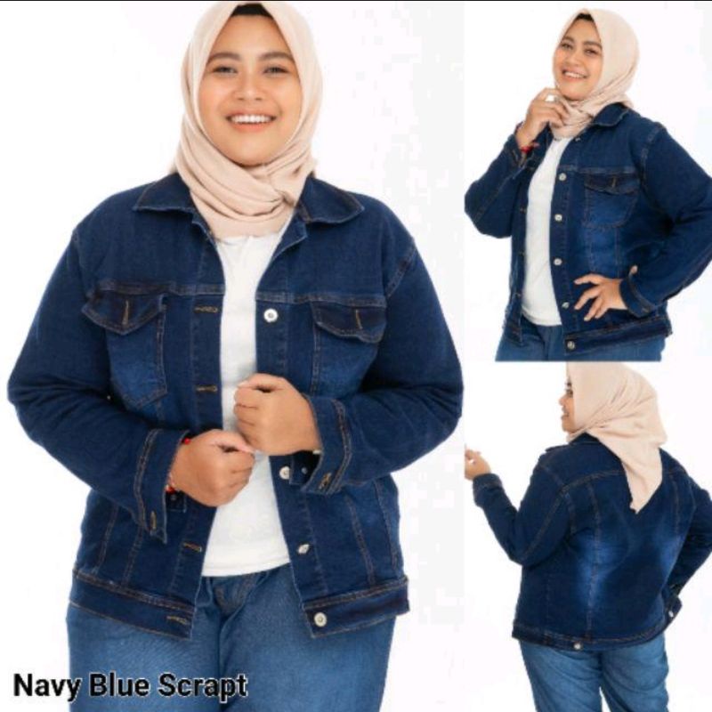 Jaket Jeans Wanita Jumbo XXL fit XXXL . Jaket Jeans Jumbo .  Jaket Jeans Big Size Murah . Jaket Oversize