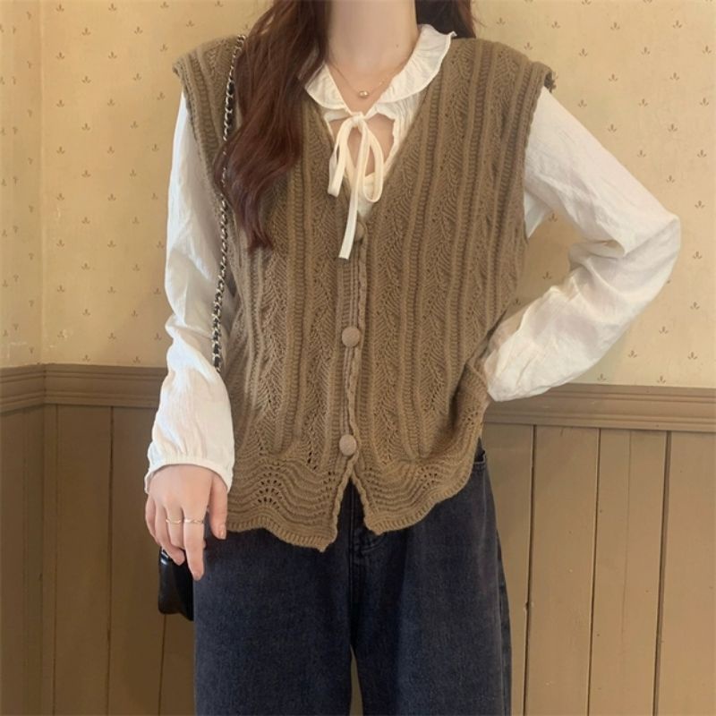 MDLV ~ T004 chunky Knit Vest hanya luaran Rompi Rajut Vest Rajut Fashion Import