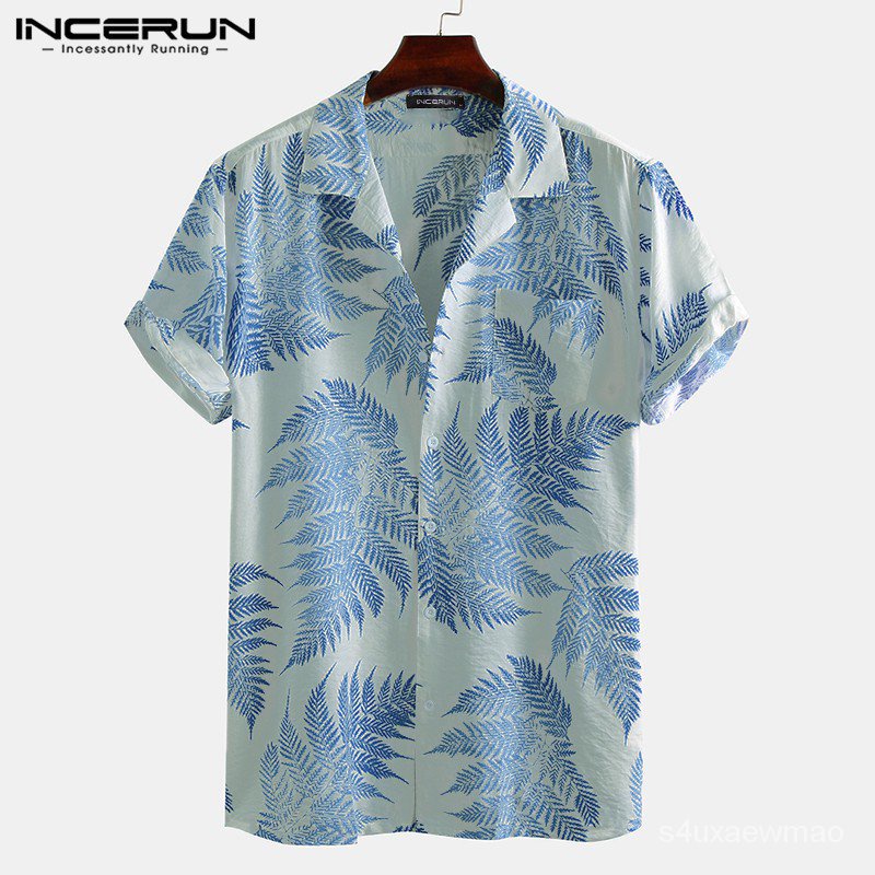 INCERUN Men Tropical Print Button Front Shirt