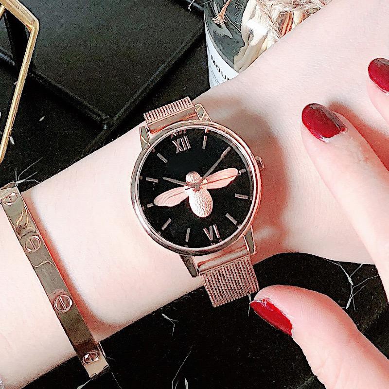 ✅Grosir Jam Senen - Jam Tangan Analog Motif Lebah Strap Stainless Steel Anti Air Gesper Magnet Untuk Wanita