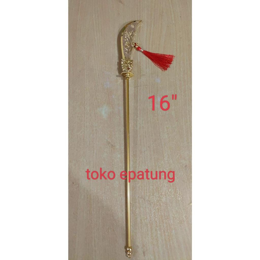 Pedang patung / Golok patung Dewa kwan Kong / kwan kung - 16 inch - kuningan - Tali Merah