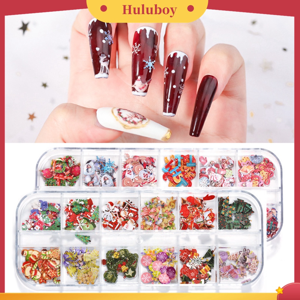 Huluboy Huluboy♡ 1 Kotak Stiker Kuku 3D Motif Kupu-Kupu Glitter 12 Warna Untuk Manicure