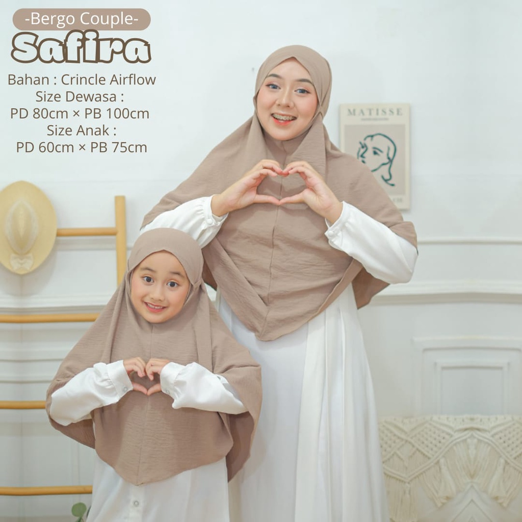 New - Jilbab Bergo Instan Safira Bahan Airflow (ORI) Non Pad/Kerudung Khimar/Hijab Instan Wanita Polos/Bergo Copule Polos