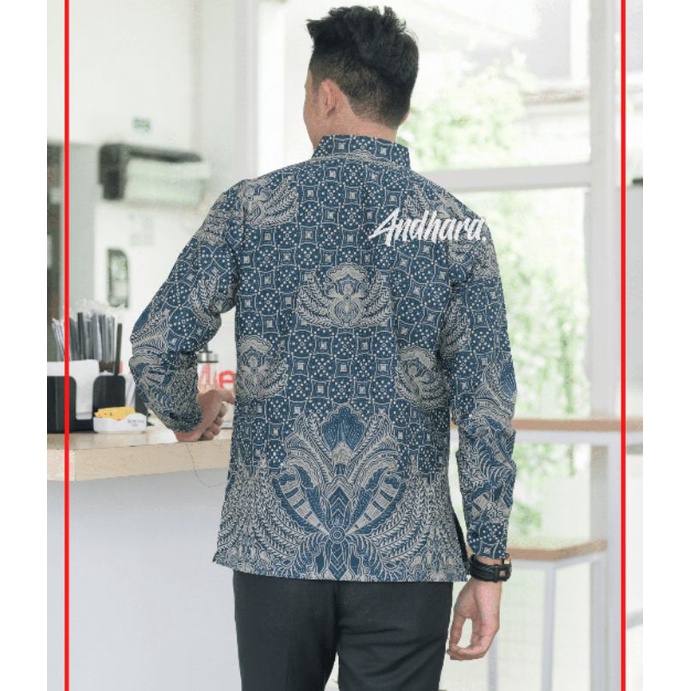 Kemeja Baju Batik Pria Lengan Panjang Slimfit Modern Kasual Premium KEPYARNAVY1