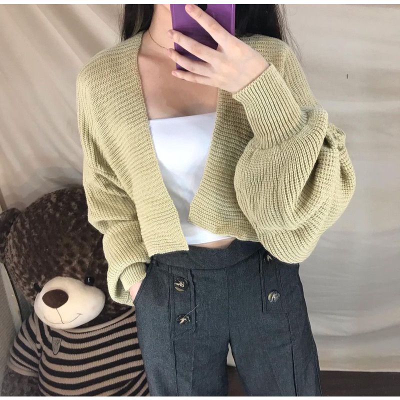 CARDIGAN RAJUT OVERSIZE  TEBAL TANGAN BALON/CARDIGAN BATWING RAJUT OVERSIZE WANITA CROP TANGAN BALON