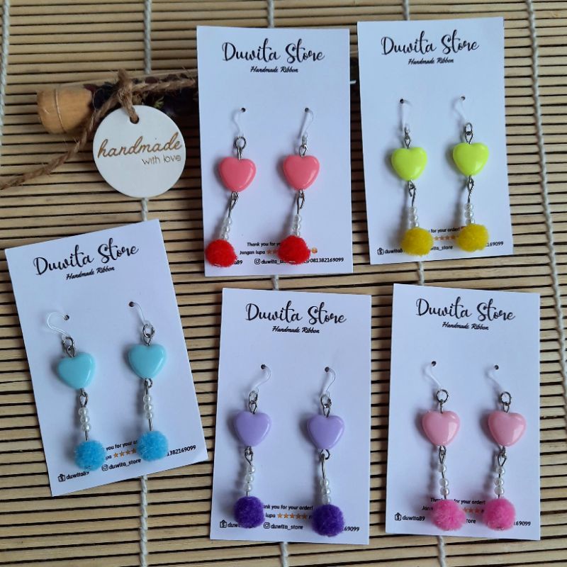 HANDMADE ANTING ANAK/DEWASA KAITAN PLASTIK MOTIF POM POM