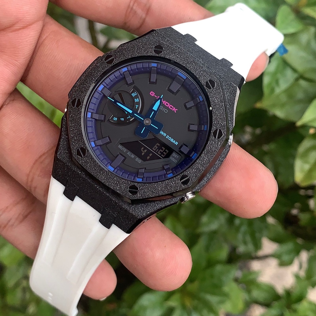 Casioak Gshock GA 2100 VB Diamond Black Rubber White 44mm