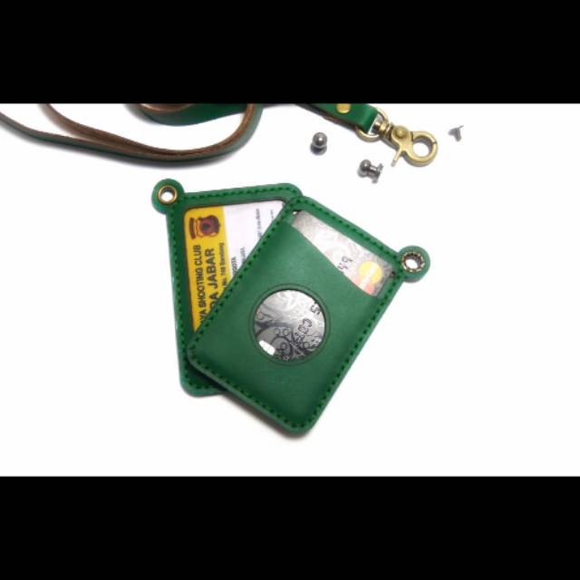 

Name Tag ID Card Holder Kulit Asli warna Hijau desain unik