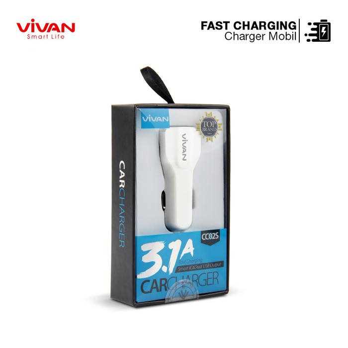 Charger Mobil Vivan CC02S 3.1A Car Charger Fast Charging Dual USB Port White