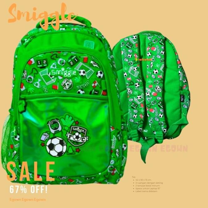 KADO ANAK Original Tas Smiggle Backpack Gold Ball Slumber Shark Dino - Bola Hijau