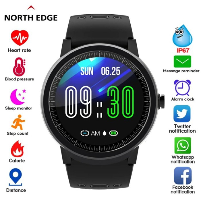 NORTH EDGE Smartwatch Jam Tangan Pria Denyut jantung Tekanan Darah
