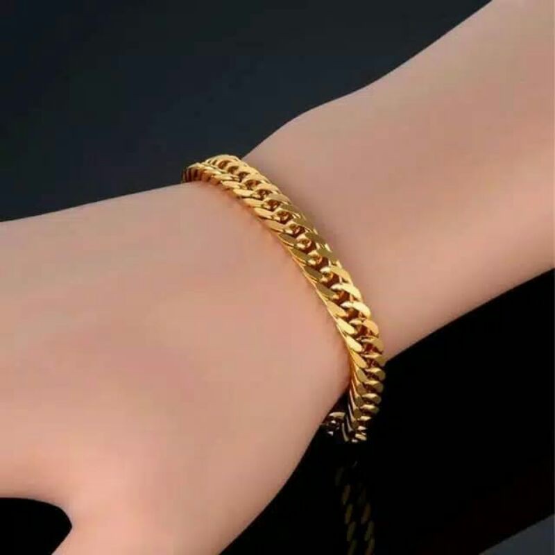 Gelang Rantai Titanium Bracelet Emas Pria Wanita Cewek Cowok Keren