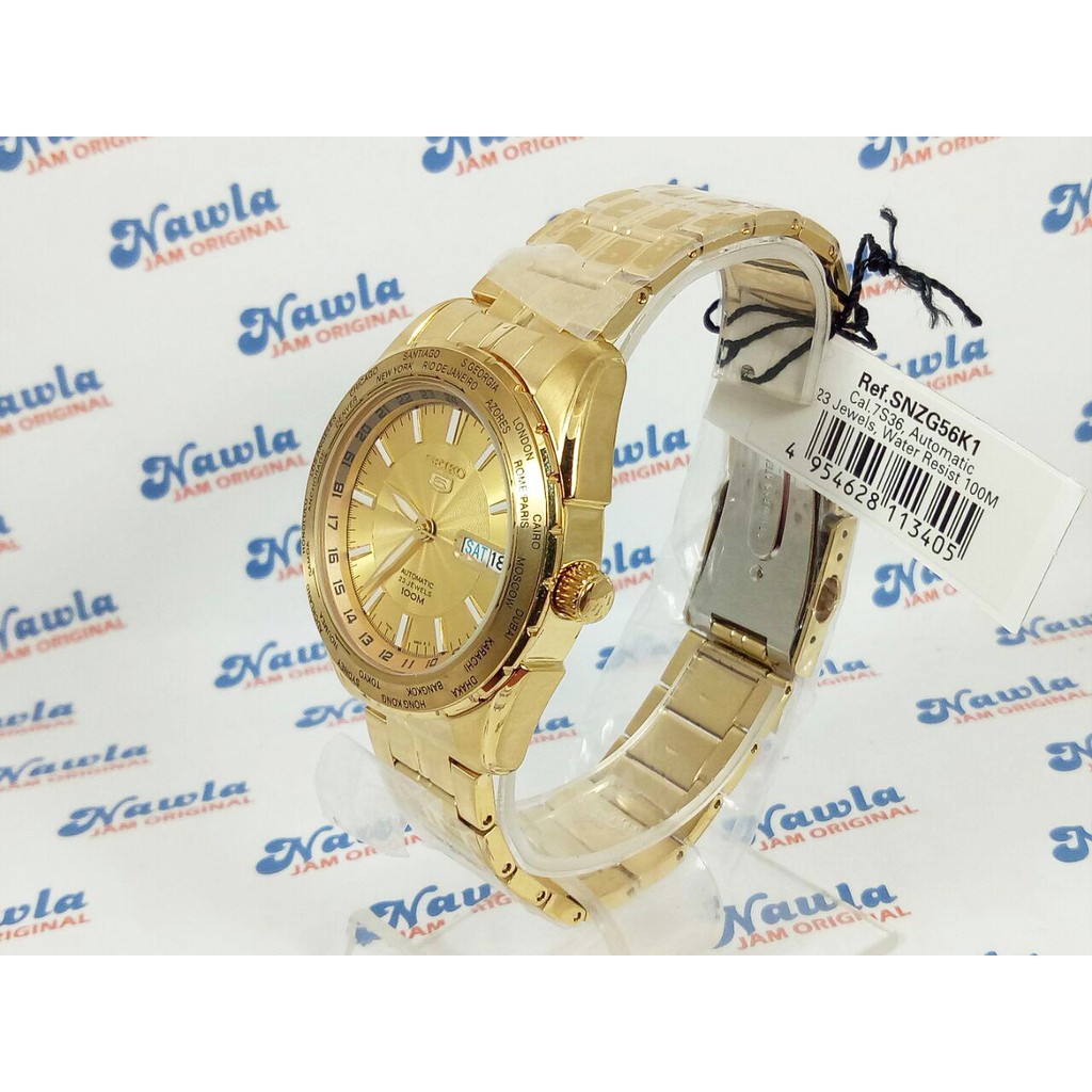 Seiko 5 Sports SNZG56K1 Gold IP World Time - Jam Tangan Pria SNZG56