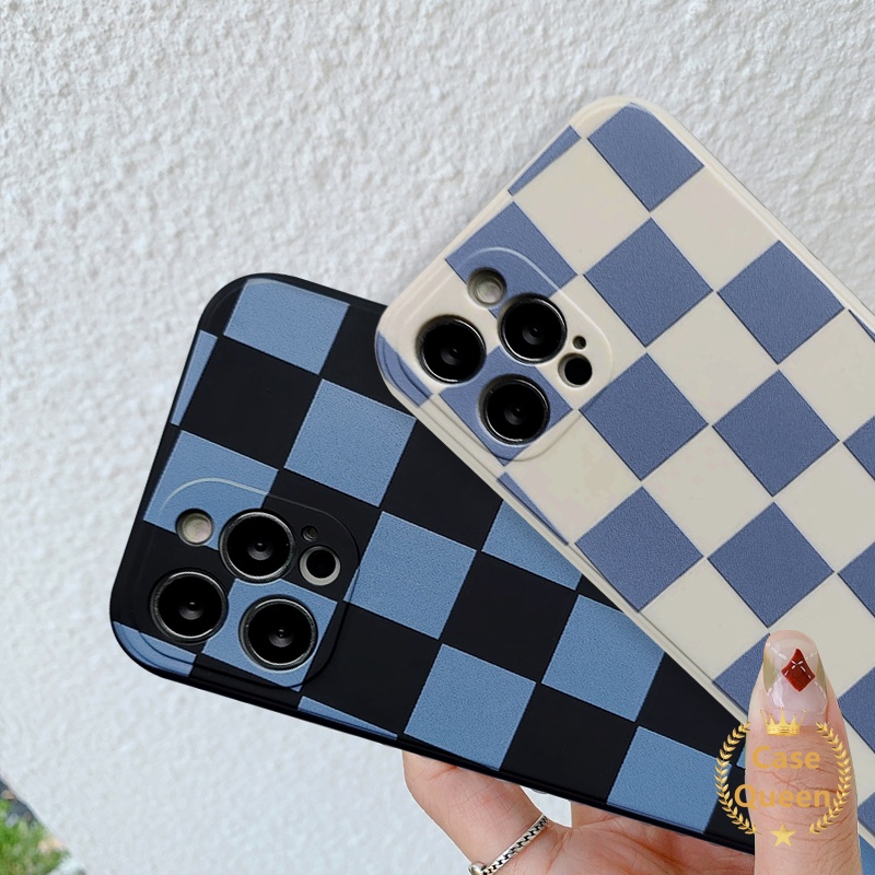 Soft Case TPU Motif Kotak-Kotak Hitam Putih Untuk IPhone 11 12 13 Pro Max 7 8 Plus 6 6s Plus XR X XS Max SE 2020