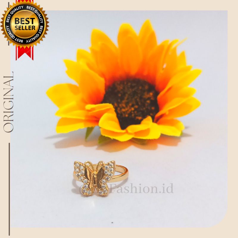 cincin kupu-kupu lapis emas 24 k