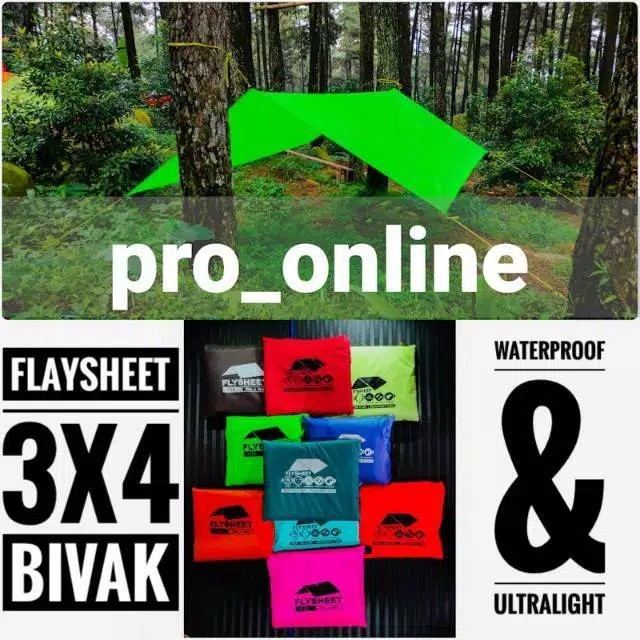 Flaysheet 3x4 -Flyset bivak - trapteen - pelindung tenda waterproof Dan ultralight camping outdoor