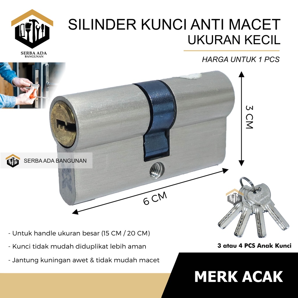 SILINDER KUNCI PINTU ALUMUNIUM (JANTUNG KUNINGAN) COMPUTER ANTI DUPLIKAT / ALUMUNIUM DOOR LOCK