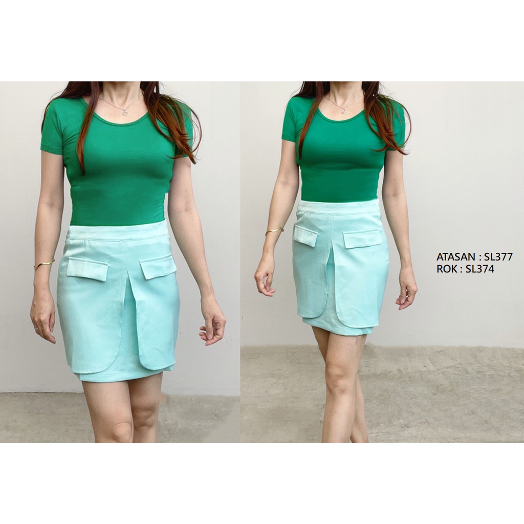 SL374 - Rok Midi Sepan Wanita Basic Cotton Stylish Office Look