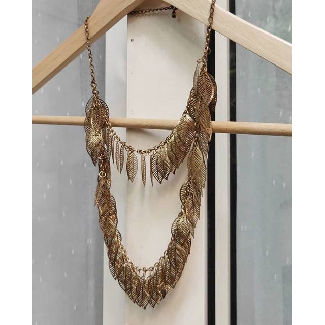 Kalung daun 2 layers warna soft gold