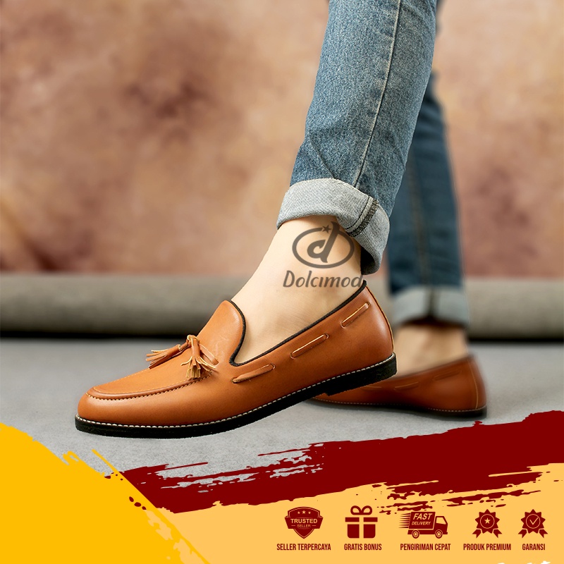 DCMD X CALU - Sepatu Pantopel Bahan Kulit Sapi Unisex Pria Wanita Terdapat Ukuran 38 - 44 Warna Tan 