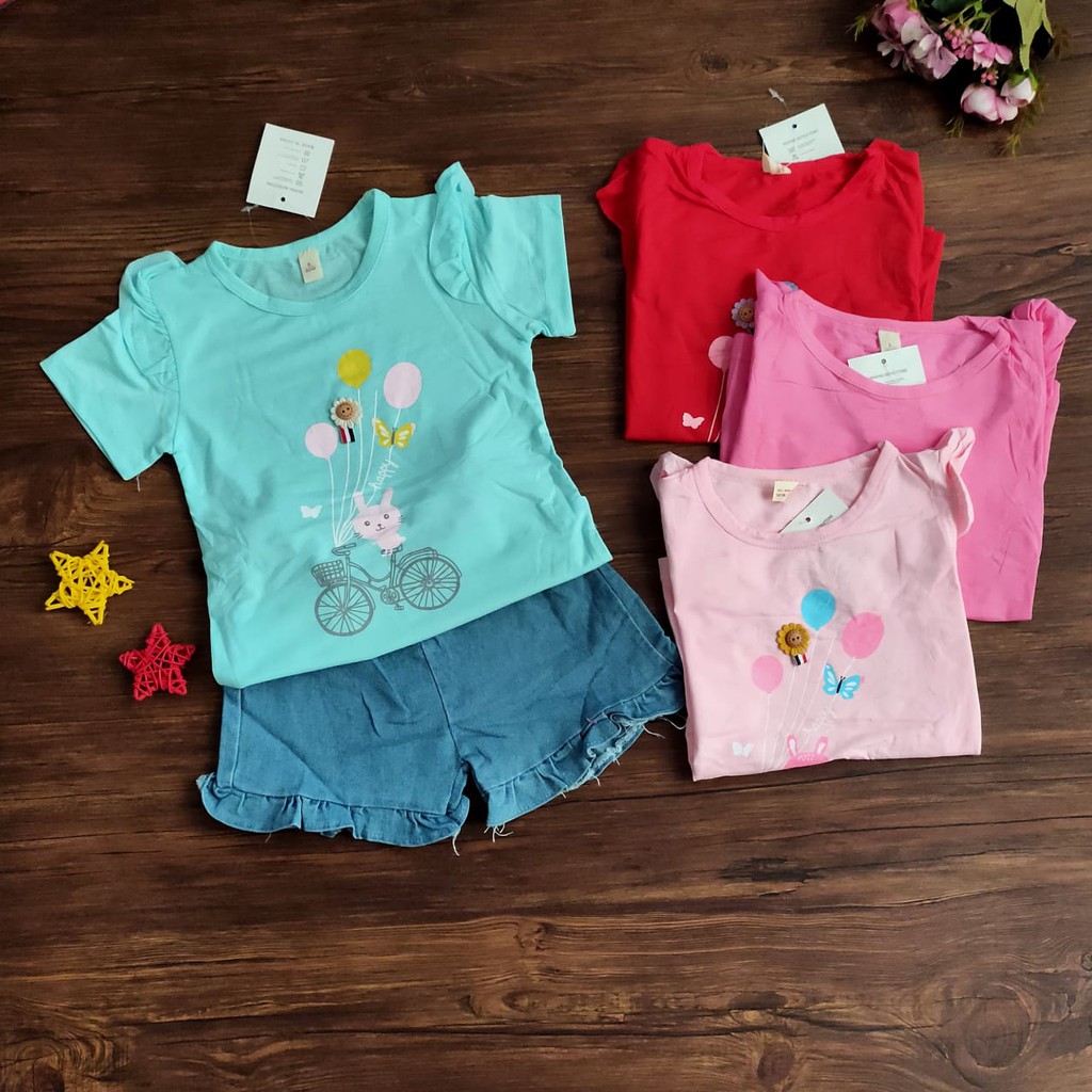 Setelan baju anak perempuan import sepeda 2-5 tahun