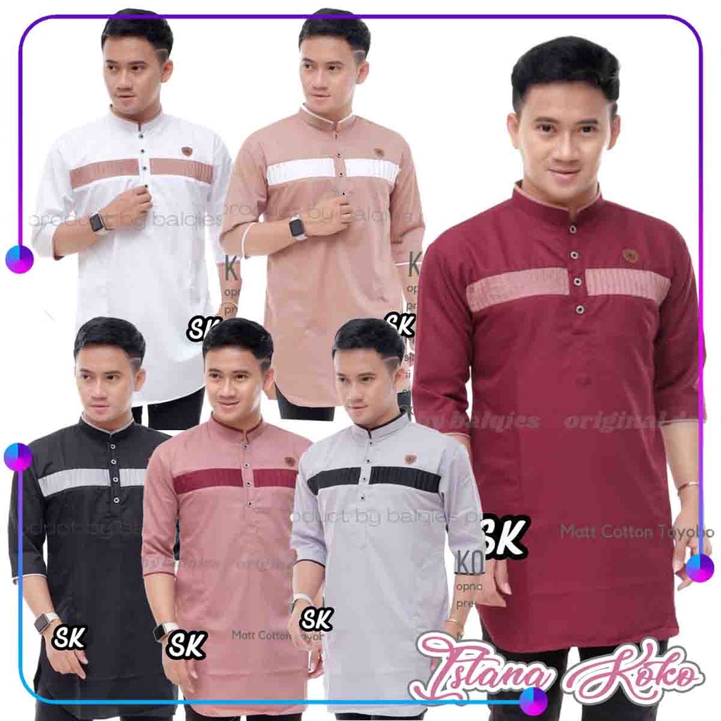 Koko Jasko Lengan 3/4 Bahan Toyobo Model Kombinasi Dada Warna Marun Coklat Putih Abu Hitam - Istana 