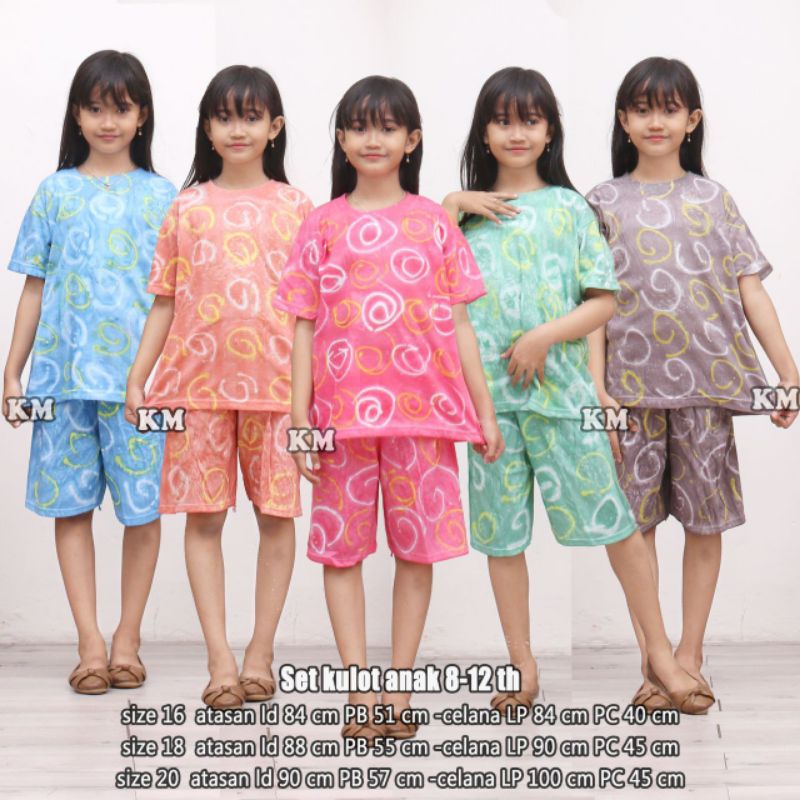 Setelan Anak Kaos Perempuan 8-12 Tahun Motif Tiedye Abstrak Baju Tidur Piyama Anak Kekinian