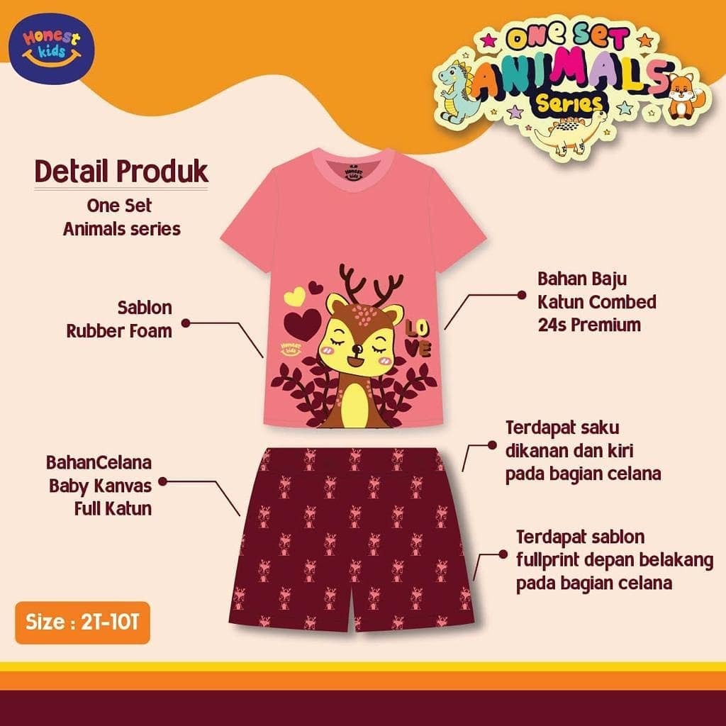 SETELAN ANAK UNISEX ANIMAL SERIES USIA 2-10 TAHUN