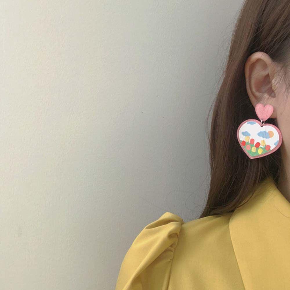 Anting Stud Bentuk Bunga Tulip Hati