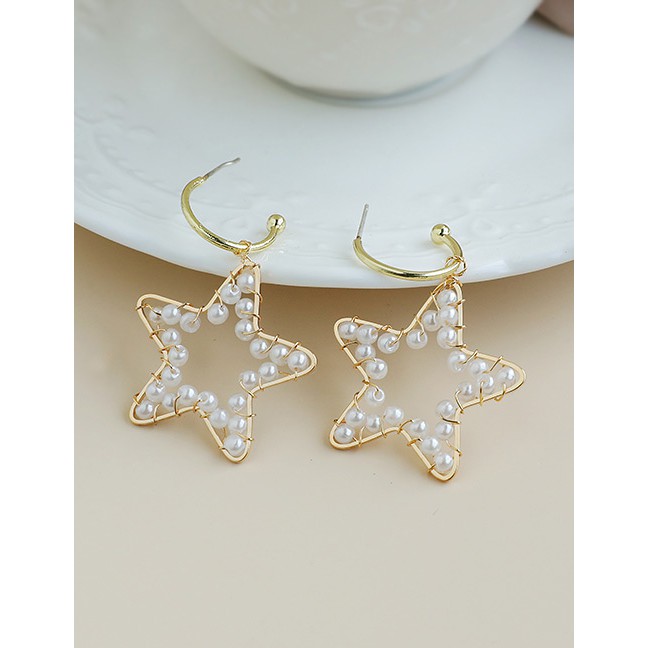 LRC Anting Tusuk Fashion  Alloy Pearl Geometric Stud Earrings P4752-