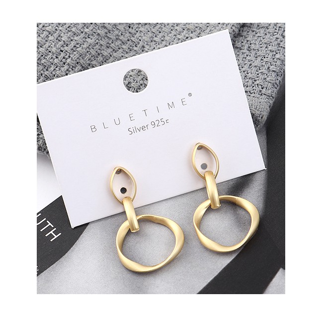 LRC Anting Tusuk Fashion Dumb Gold Plated Gold Small Circle Hollow S925 Silver Needle Earrings Y6278