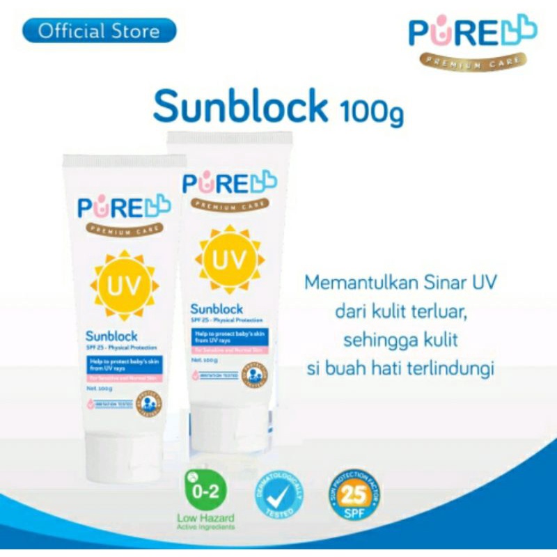 Purebb sunblock spf 25 50 &amp; 100gr cream pelindung kulit