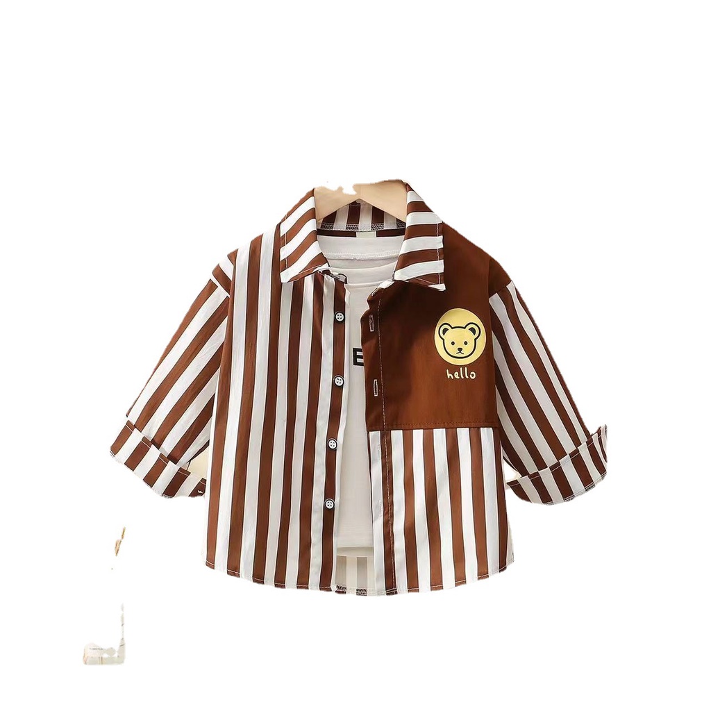 HappyOliver ATASAN HELLO TEDDY EBV Kemeja Bayi anak Laki-laki import Lengan panjang Berkualitas