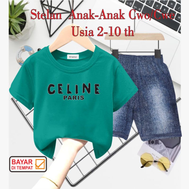 ((IB))SETELAN ANAK PEREMPUAN SEMI JEANS/C3LIN3 DIGITAL SABLON