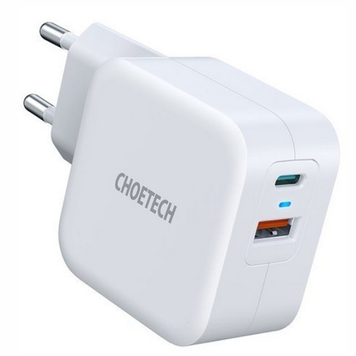 Wall charger choetech 2 port Usb-a Usb type-c pd 38w 3a Quick charge 3.0 pd5002 - Travel charger dua