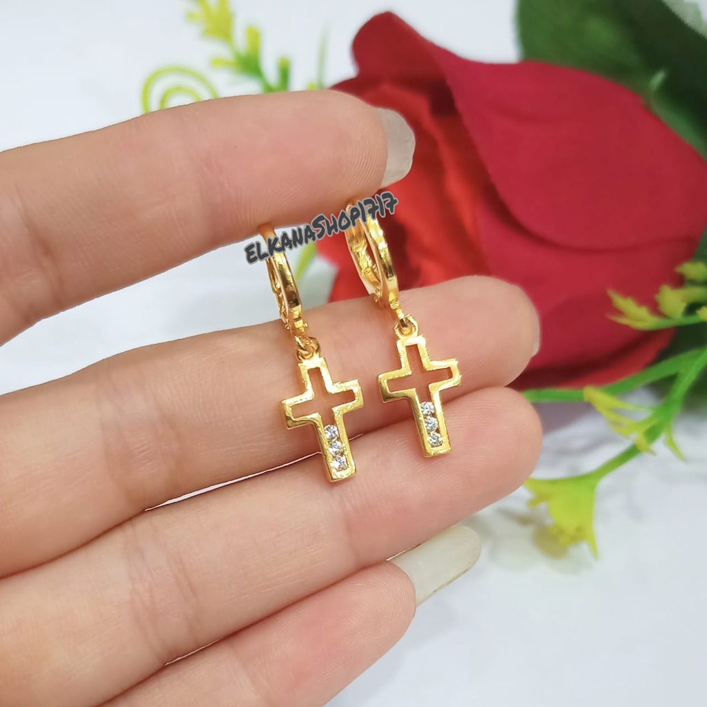 Anting Jepit Jurai salib trendy logam emas Korea tidak karat