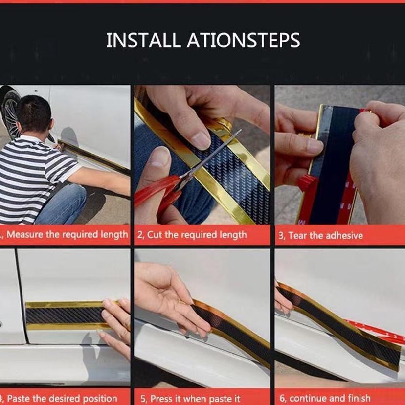 Strip Sill Guard Karet Serat Karbon Untuk Mobil Strip Karet Pelindung Pinggiran Pintu Mobil Strip