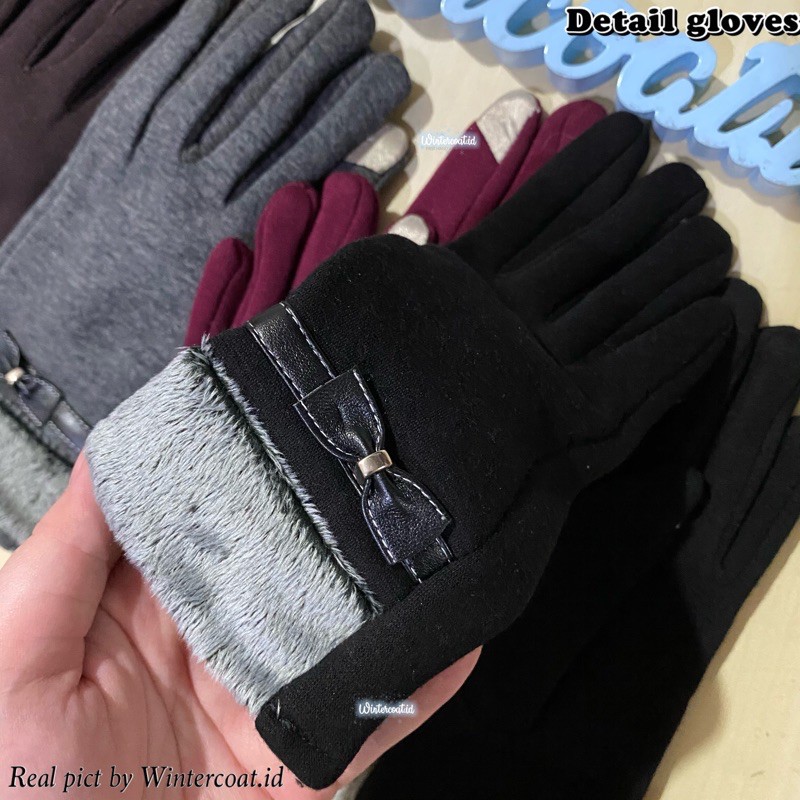 Sarung tangan musim dingin cewek wanita import Korea winter gloves women hangat touch screen pita