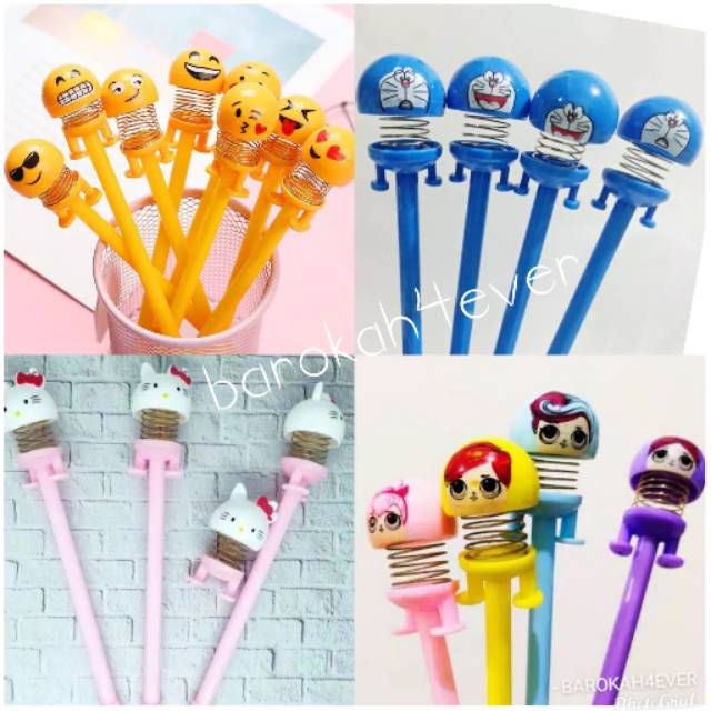 PAKET Bolpen Spiral Doll Karakter lucu ( Isi 12Pc)