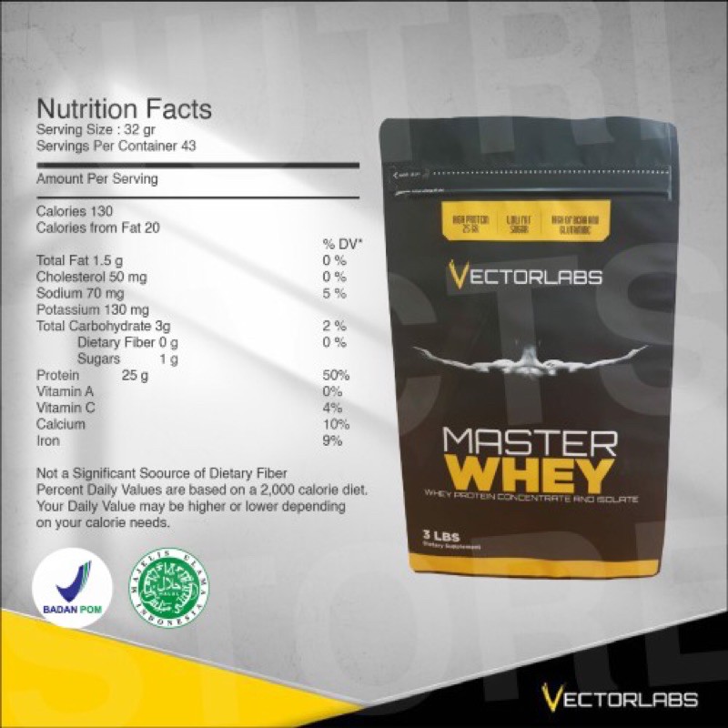 MASTER WHEY VECTORLABS 3 LBS ISOLATE BLEND SUPLEMEN SUSU FITNES FITNESS TINGGI PROTEIN GYM KESEHATAN