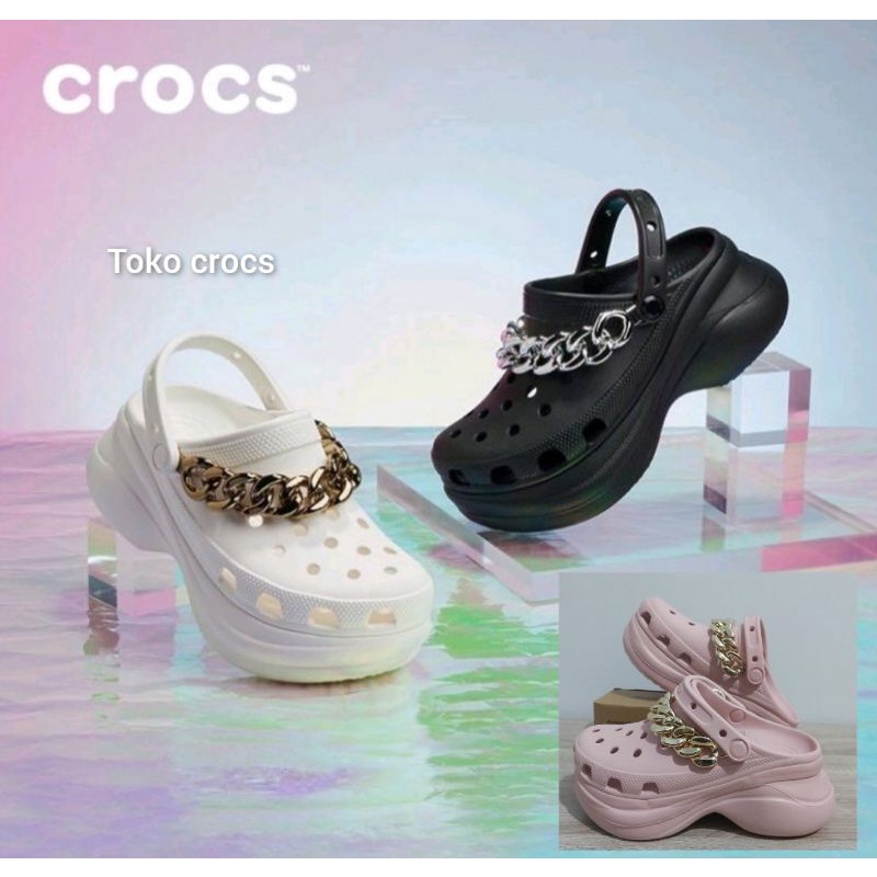 Crocs classic bae clog chain embellisshed platform / Crocs Bae Clog platform rante / Sandal wanita Crocs classic bae rante