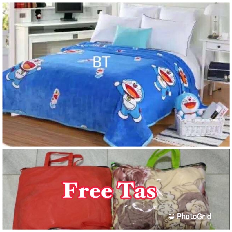 PROMO!!!Selimut Bulu Karakter Size 140x200 + FREE TAS Terlaris Termurah